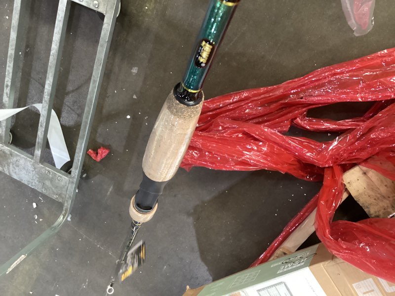 Condition photo showing As Is for lew's wally marshall classic signature casting fishing rod, im8 graphite rod, stainless steel guides, cork split-grip, black/green 7'0"