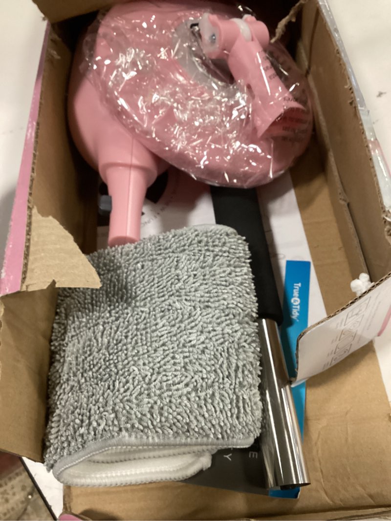 Condition photo showing As Is for (Incomplete) Multi-Surface Spray Mop Kit 3-in-1 with Flat, Round, Squeegee Mop Heads, Refillable Water Bottle, Machine Washable Pads for Floors, Windows Pink
