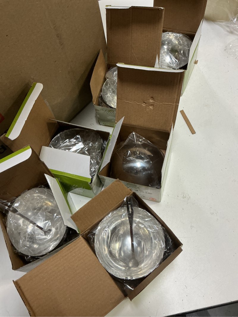 Condition photo showing New/Like New for 6 set ice cream cups with forks, stainless steel footed bowls 6.7 oz serving dessert cups silver bowl bulk for pudding ice cream fruit summer party supplies