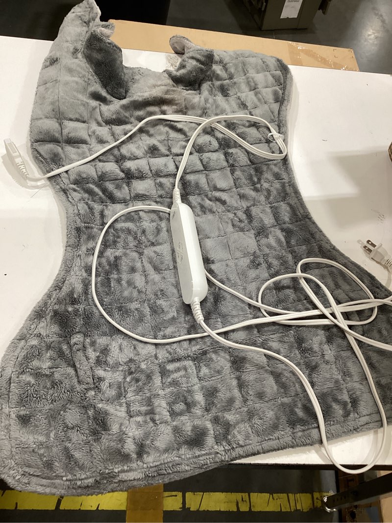 Condition photo showing As Is for massaging heating pad for neck and shoulders and back, large electric heating pad for back pain relief with 3 heat levels, 4 massage settings, 4 massage motors, father day gifts grey 35"*24"