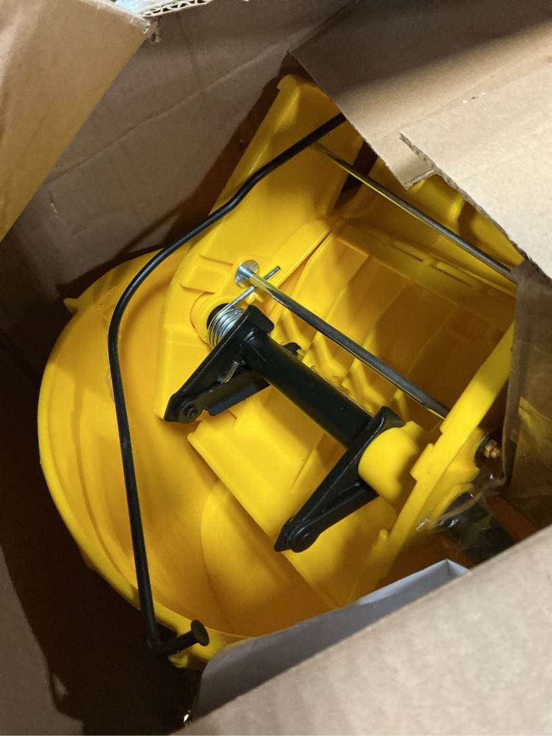Condition photo showing As Is for 22 Qt (5.5 Gallon) Mop Bucket with Wringer for Floor Cleaning, Handle, Wheels, 16.5" L x 10.6" W x 26.4" H, Yellow,Add One Loop-end String Mop