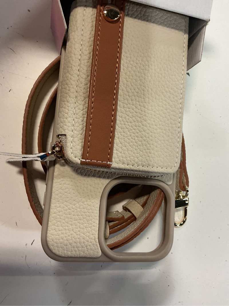 Condition photo showing Good Condition for lameeku for iphone 15 pro max wallet case with credit card holder, zipper leather crossbody case with phone grip holder stand for women for iphone 15 pro max 6.7 inch beige iphone 15 pro max 6.7" beige