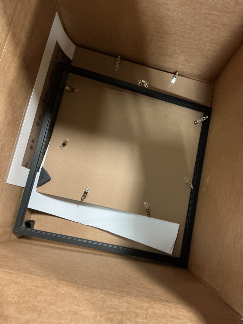 Condition photo showing As Is for 3x3 picture frame black for tabletop, 3 x 3 square photo frame with shatter resistant plexiglass, sturdy 3 by 3 poster frame, black black 3x3 inch