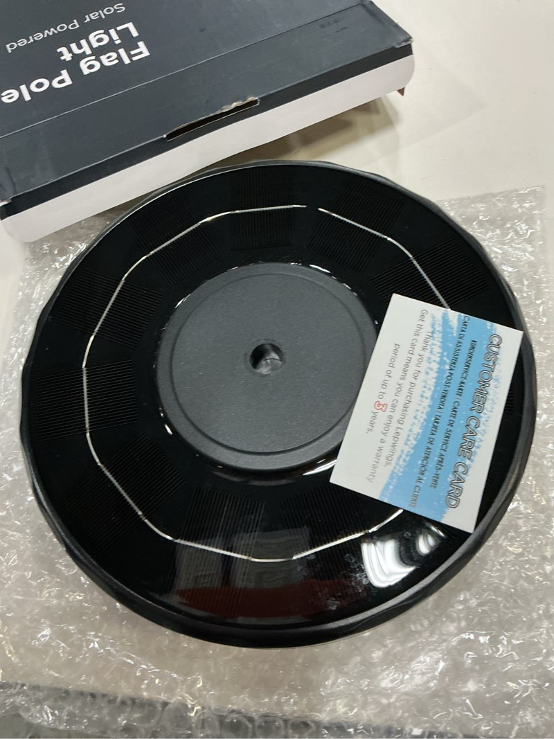 Condition photo showing New/Like New for solar flag pole light for american flag, 132 led solar flagpole light with 2600mah battery for 15-25 ft flagpoles, dusk to dawn auto on/off, 3 brightness modes, ip65 waterproof outdoor flag light