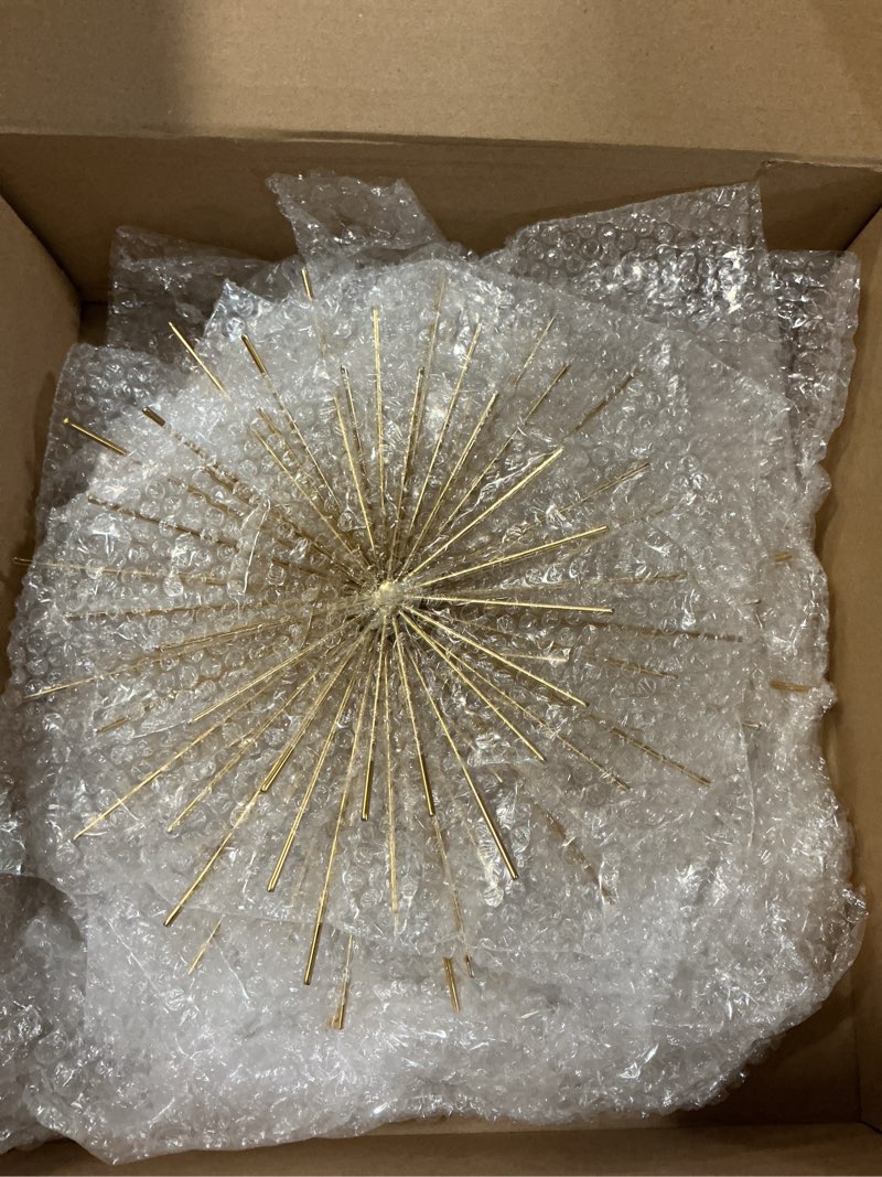 Condition photo showing Good Condition for shimeyao 4 pcs metal starburst wall decor gold metal wall art 3d spike bling finish star burst hangings accents sculptures set modern mid century decorations for living room bedroom entryway gold spike