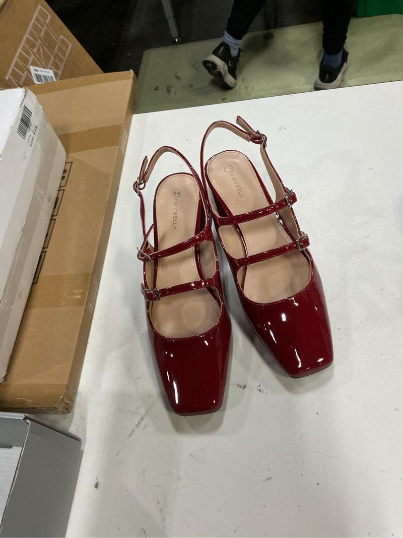 Condition photo showing Good Condition for newbella women's mary jane shoes slingbacks block heels for women square toe double ankle strap pumps 10 red