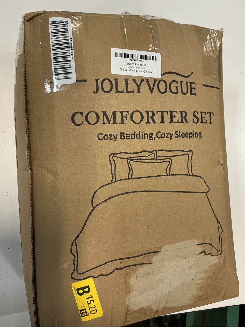 Condition photo showing New/Like New for JOLLYVOGUE White King Comforter Set, 3 Pieces Seersucker Comforters King Size, Lightweight & Fluffy Bedding Sets King for All Season with 1 Ruffle Comforter and 2 Ruffle Pillowshams King White
