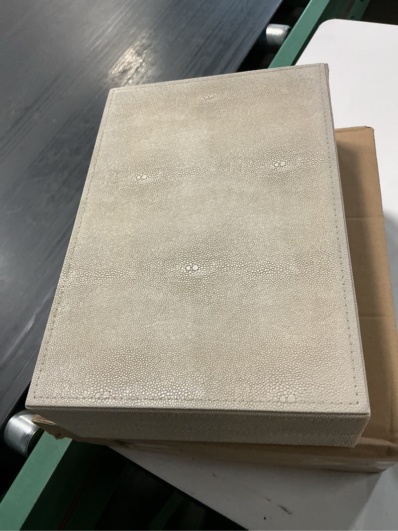 Condition photo showing As Is for decorative boxes with lids ivory shagreen faux leather keepsake box for jewelry organizer modern home decor decorative storage boxes set of 1 handcrafted wood pu leather and velvet lined