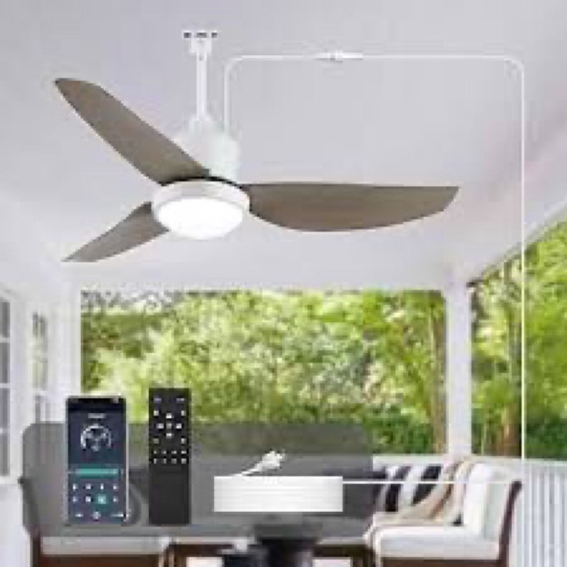 BZX Waterproof Outdoor Ceiling-Fan with Light - 52" Modern Ceiling Fans with 3 Colors LED Light, App
