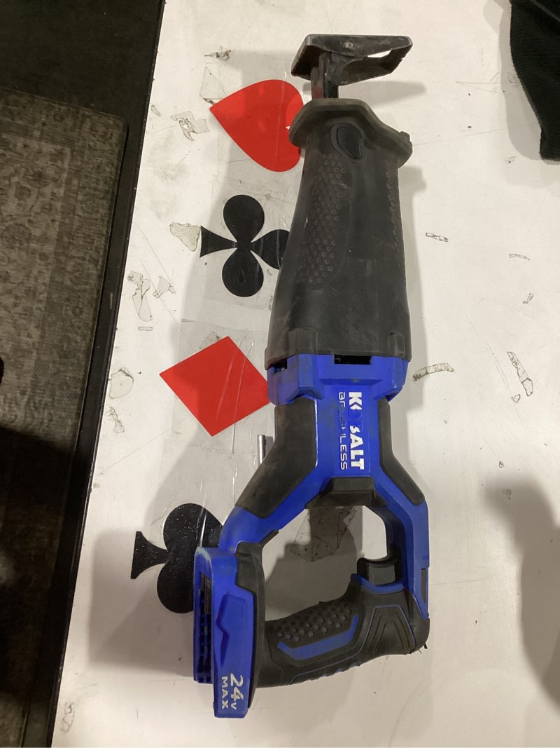 Condition photo showing As Is for Kobalt XTR 24-volt Variable Speed Brushless Cordless Reciprocating Saw (no blade or battery)