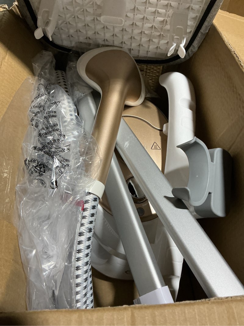 Condition photo showing As Is for HAPAIS Steamer for Clothes,1800W Standing Garment Steamer 30s Heat-up with Adjustable Stable Double Rod,2-in-1 Flat & Hanging Ironing,Clothes Steamer with 10 Fabric Steam Modes White gold