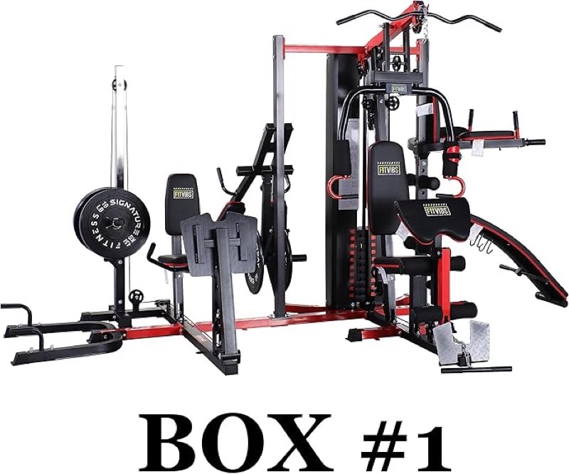 fitvids multifunctional home gym system workout station with leg extension and preacher curl, 122.5lb weight stack, multiple options, multiple packages black/red part only: (incomplete box #6/7)