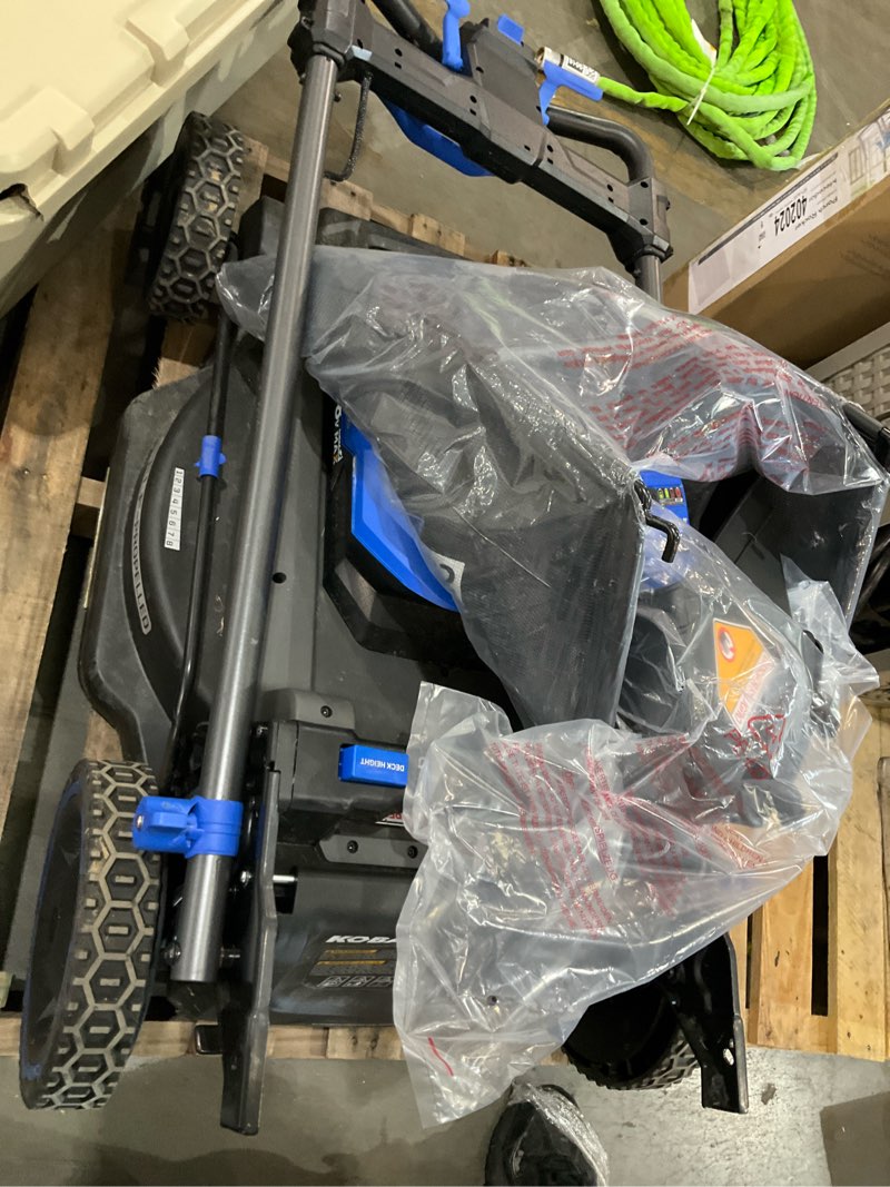 Condition photo showing As Is for kobalt electric self propelled mower