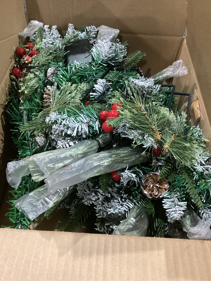 Condition photo showing New/Like New for 2 Pack 18" Lighted Outdoor Christmas Urn Filler with Remote & Timer, 60 LEDs Pre-lit Snowy Artificial Xmas Tree Planter Insert, Velvet Bows for Front Porch, Yard Decor(Khaki)