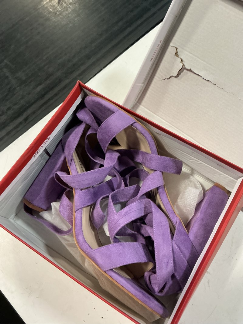 Condition photo showing Good Condition for size 11 strappy heels for women chunky heels high heeled sandals with lace up fahsion casual nude block heel sandals