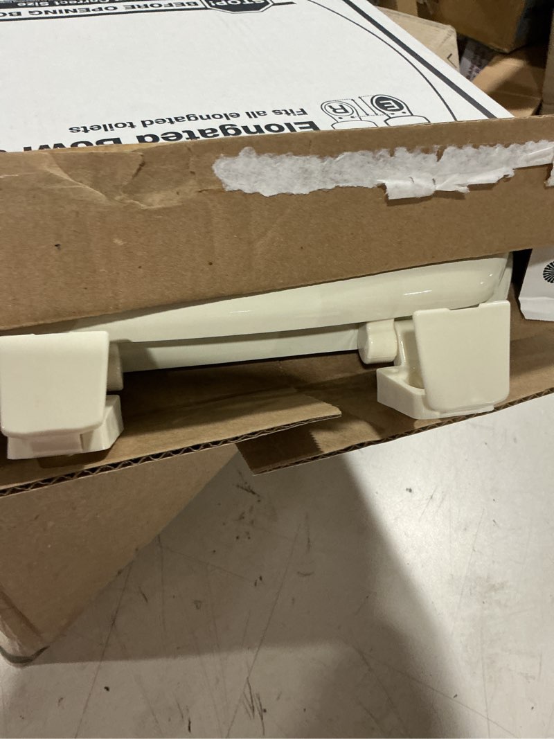 Condition photo showing As Is for kohler 4647-96 stonewood toilet seat elongated,wood toilet seat, elongated toilet seat for standard toilets, toilet lid, biscuit biscuit elongated