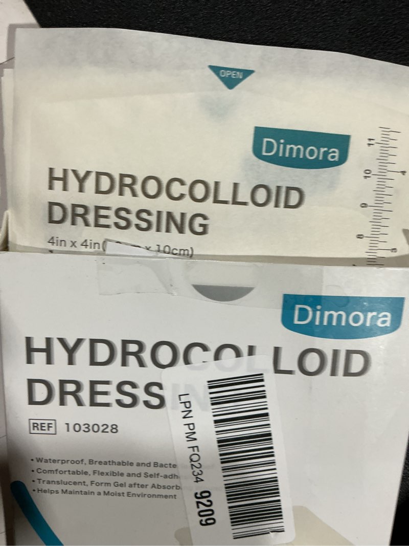 Condition photo showing Good Condition for dimora hydrocolloid dressing 4" x 4" for wound care, 10 pack large patch bandages with self-adhesive for bedsore, burn, blister, acne care, super absorbent for fast healing