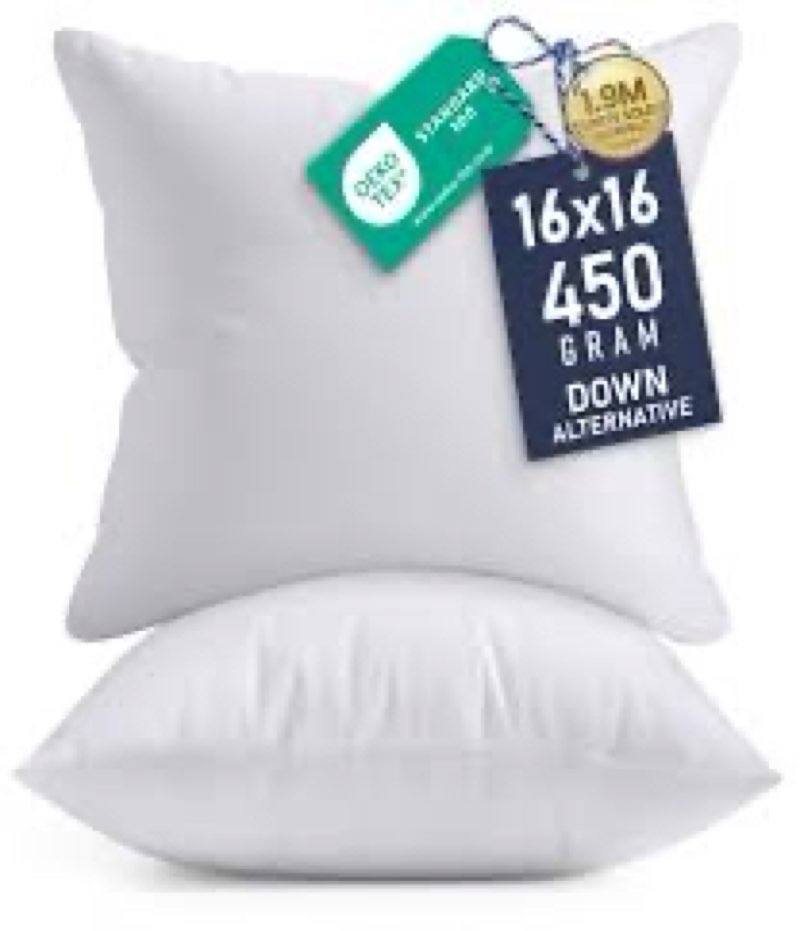 Lane Linen Throw Pillow Insert - Pack of 2 White Pillows, 16x16 Pillow Inserts for Decorative Pillow Covers, Throw Pillows for Bed, Decorative Pillows for Bed, Couch Pillows, Throw Pillows for Couch