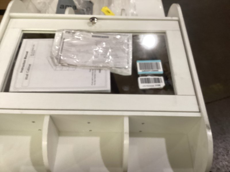 Condition photo showing As Is for Shintenchi Bathroom Wall Cabinet with Mirror, Mounted Medicine Cabinets with 4 Internal and 6 Open Shelves, Mirrored Door Over The Toilet Storage, Solid White