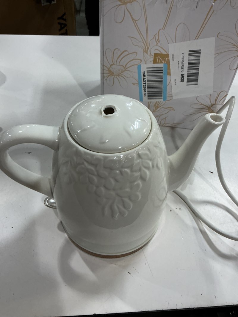 Condition photo showing As Is for Toptier Ceramic Electric Tea Kettle, Boils Water Quickly and Easily, Detachable Rotating Base and Boil-Dry Protection, Worry-Free Automatic Shut-Off, 1.5 L, White