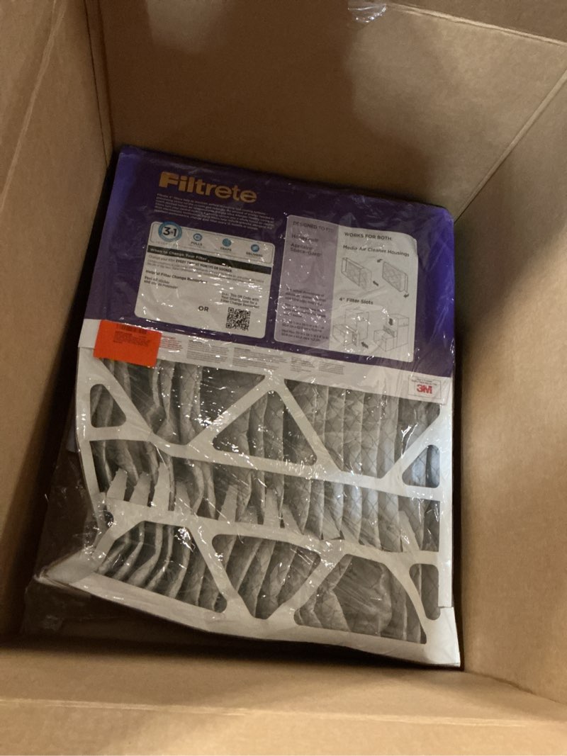 Condition photo showing As Is for filtrete 20x25x4 ac furnace air filter, mpr 1550, merv 12, fits honeywell & aprilaire space-gard, certified asthma & allergy friendly, electrostatic filter, 4-pack (actual size 19.88 x 24.63 x 4.31)