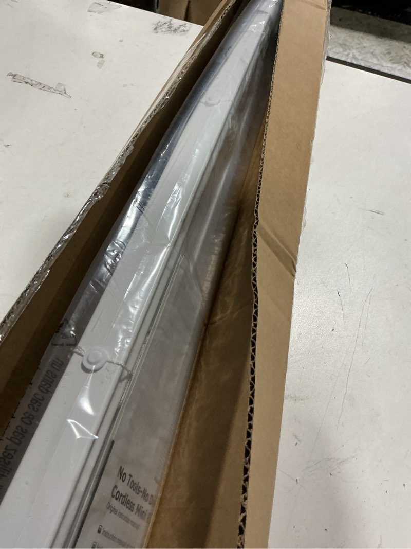 Condition photo showing Good Condition for lazblinds no tools no drill 1" vinyl mini blinds, cordless blinds for windows, light filtering horizontal window blinds & shades, 48" w x 48" h, white cordless-white 48" w x 48" h