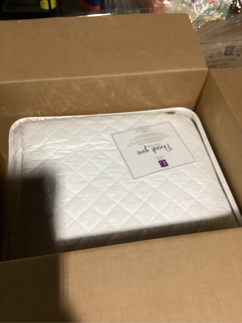 Condition photo showing As Is for Lush Decor Ava Quilt Diamond Pattern Solid 3 Piece Oversized Bedding Blanket Bedspread Set - King - White White King