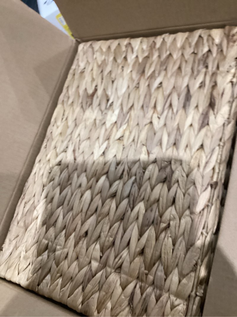 Condition photo showing As Is for Similar Large Rectangular Wicker Basket - Premium Water Hyacinth Storage Basket with Built-in Handles for Home Organization, Shelf Organizer, Decorative Natural Handwoven Basket, 15x11x7\"