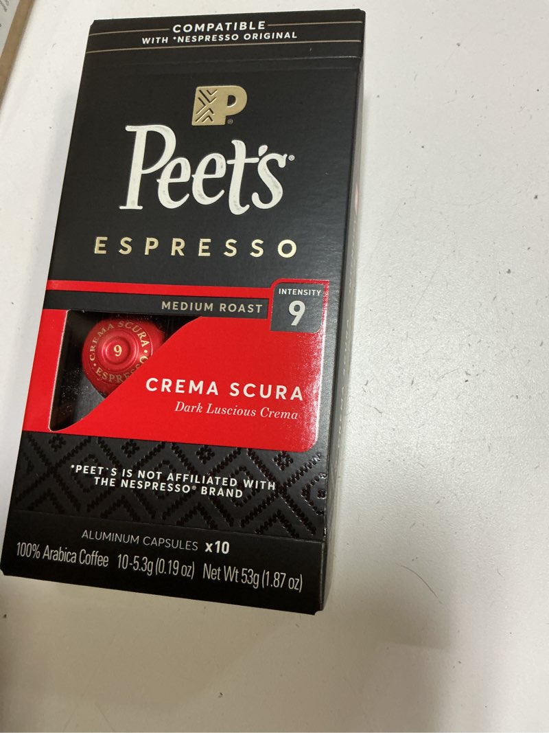 Condition photo showing New/Like New for (Box of 4 packs )Peet's Coffee, Medium Roast Espresso Capsules, Compatible with Nespresso Original Machine - Crema Scura Intensity 9, 10 Count (1 Box of 10 Espresso Capsules)