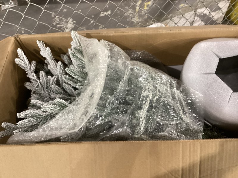 Condition photo showing As Is for HOMCOM 9 Foot Pine Snow Flocked Artificial Christmas Tree with 616 Realistic Cedar Branches, Auto Open, Home Holiday Decoration, Green,SIMILAR TO STOCK PHOTO 