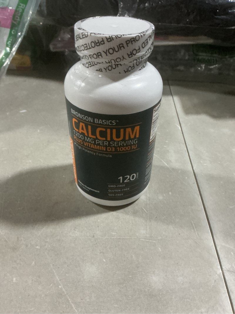 Condition photo showing New/Like New for bronson calcium 1200mg per serving plus vitamin d3 1000 iu high potency formula, non-gmo, 120 tablets 120 count (pack of 1)
