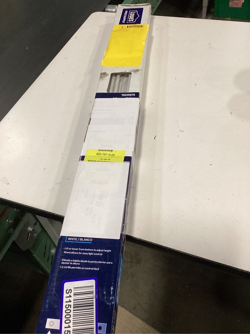 Condition photo showing As Is for project source 1-in cordless vinyl mini blinds 38 in x 64 in 