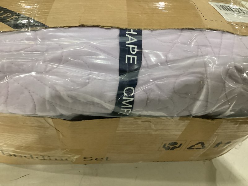 Condition photo showing As Is for cmfshape oversize king bedspread 120"x120",3 piece california king quilt,lightweight lavender bed quilt set for all season,modern coin pattern bedding set lavender oversize king 120"x120"