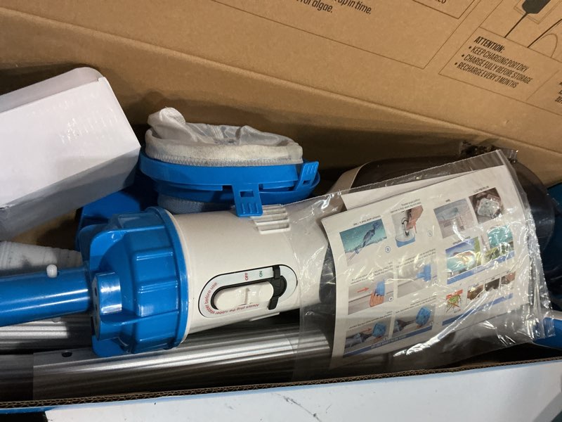 Condition photo showing As Is for bielmeier handheld pool vacuum with telescopic pole, updated swimming pool cleaner 19 gpm powerful suction, cordless pool vacuum for cleaning above ground pools, inground pools, spas, hot tubs