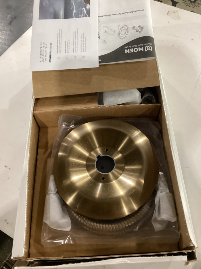 Condition photo showing New/Like New for moen 82618bzg meena single-handle tub and shower faucet with handshower, valve included, bronzed gold, pressure-balancing shower system
