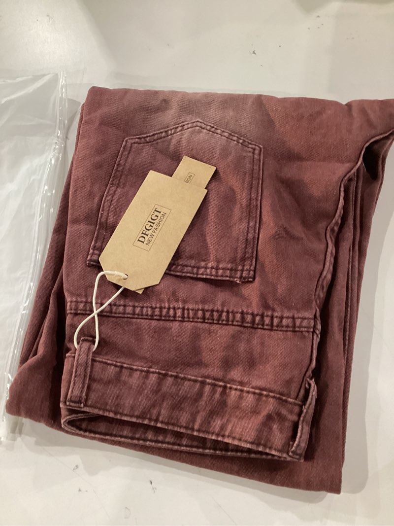 Condition photo showing New/Like New for Men's Baggy Hip Hop Jeans Wide Leg Skater Denim Pants Casual Loose Fit Long Trousers Streetwear B10 Red X-Small