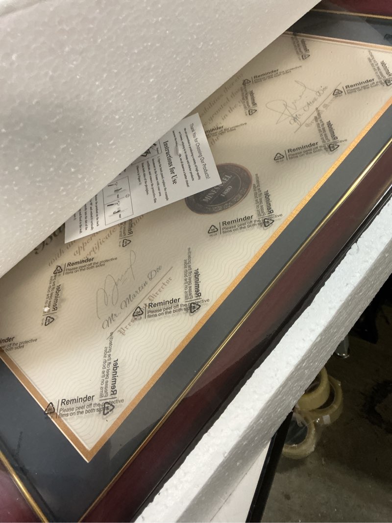 Condition photo showing Good Condition for Diploma Frame 14x17 with Black Mat Fits Document, Certificate or 16x20 Picture without Mat, 17x14 Cherry Red Frame for Wall Mounting Black 16x20 for 14x17