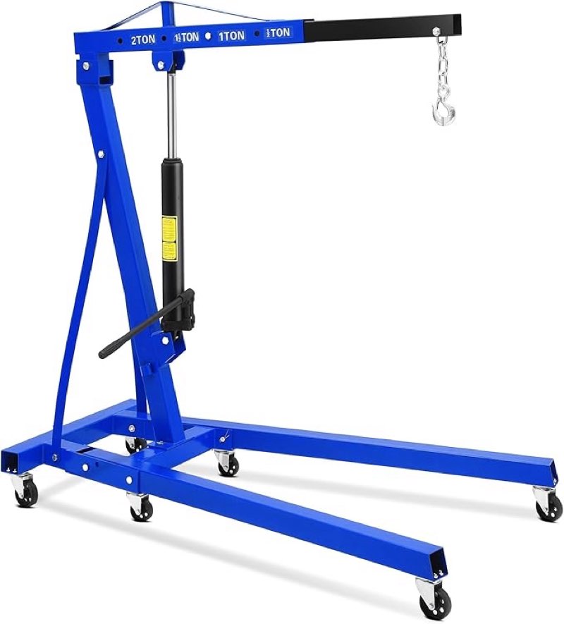 (Incomplete, Only 1 piece) Folding Hydraulic Engine Hoist 2 Ton, Cherry Picker Shop Crane with 6 Casters and Telescopic Boom, 4400 Lbs Capacity Heavy Duty Engine Hoist Crane Lift for Garage, Workshop, Automotive Repair, Blue