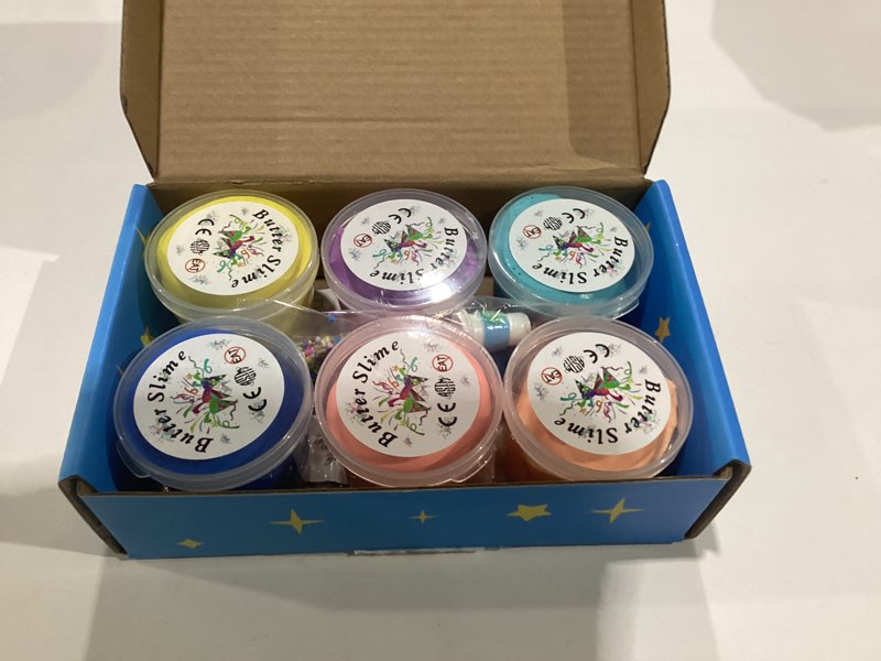 Condition photo showing New/Like New for wuhuaniu slime kit with 6 pack scented slime,watermelon /unicorn /blue/peach slime,super soft and non-sticky,surprise slime toys for girls and boys blue,peach