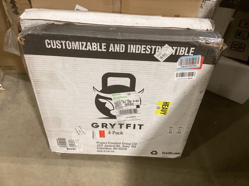 Condition photo showing Good Condition for Grytfit Interlocking Rubber Floor Tiles 4-Pack 1/2" Thick – Heavy Duty 100% Rubber Flooring for Home Gym, Garage, Workout Room, Equipment Mats, Indoor/Outdoor, 22.5” x 22.5” Black 22.5" x 22.5" 4