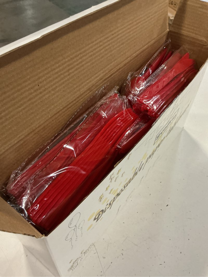 Condition photo showing Good Condition for 240 Pcs Christmas Disposable Red Plastic Silverware Set, Including Red Party Forks, Knives And Spoons 80 Pieces Each, Suitable For Parties, Weddings, Birthdays, Home Offices, Takeout Red 240
