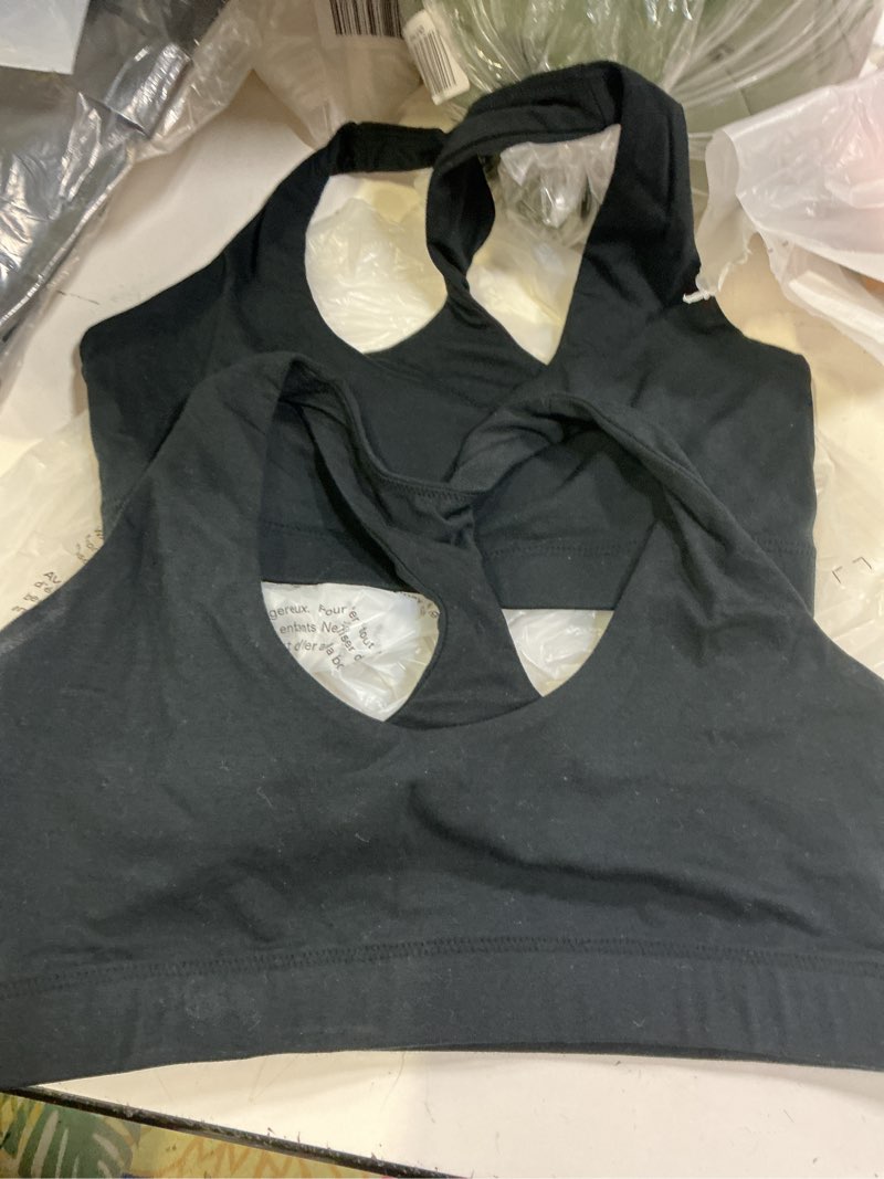 Condition photo showing New/Like New for organic cotton racerback bralette (2-pack), s, black
