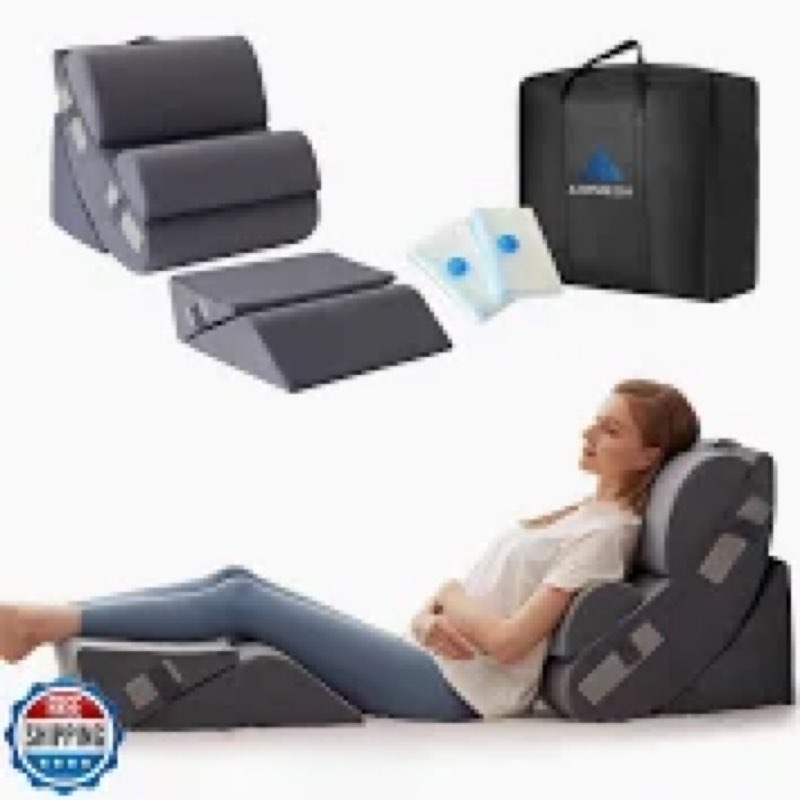 Ahpmeoa 6PCS Orthopedic Bed Wedge Pillow Set for Sitting up in Bed, Memory Foam Post Surgery Pillow 