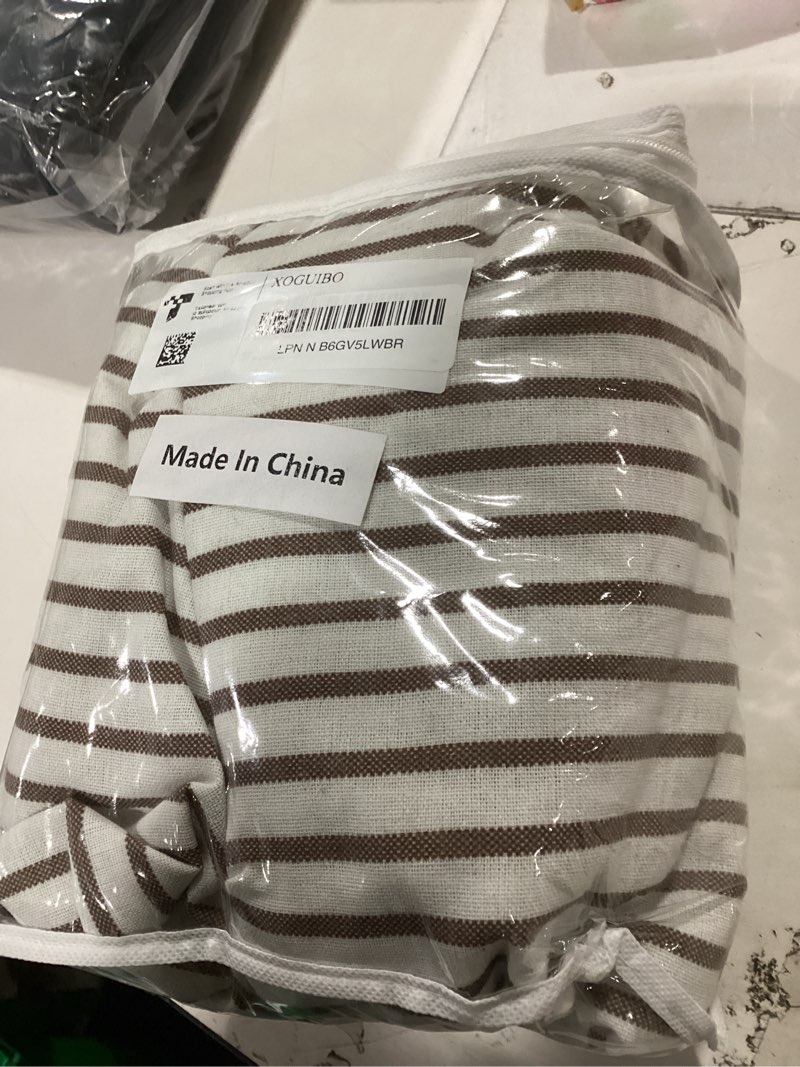 Condition photo showing Good Condition for xoguibo farmhouse shower curtain linen beige button woven fabric country rustic western, pleated brown stripe 72" w x 72" l button-brown stripe 72"w x 72"l