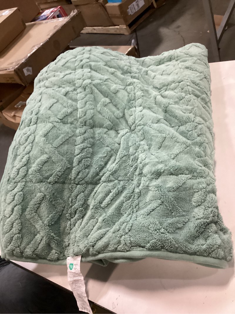 Condition photo showing Good Condition for Drewin Weighted Blanket Full Size 15 Pounds, Ultra-Soft Fluffy Jacquard Sherpa Weighted Blankets for Couch Bed, Cozy Heavy Blanket for Winter, 48 x 72 inches, Sage Green Checkered Sage Green 48*72 15LBS