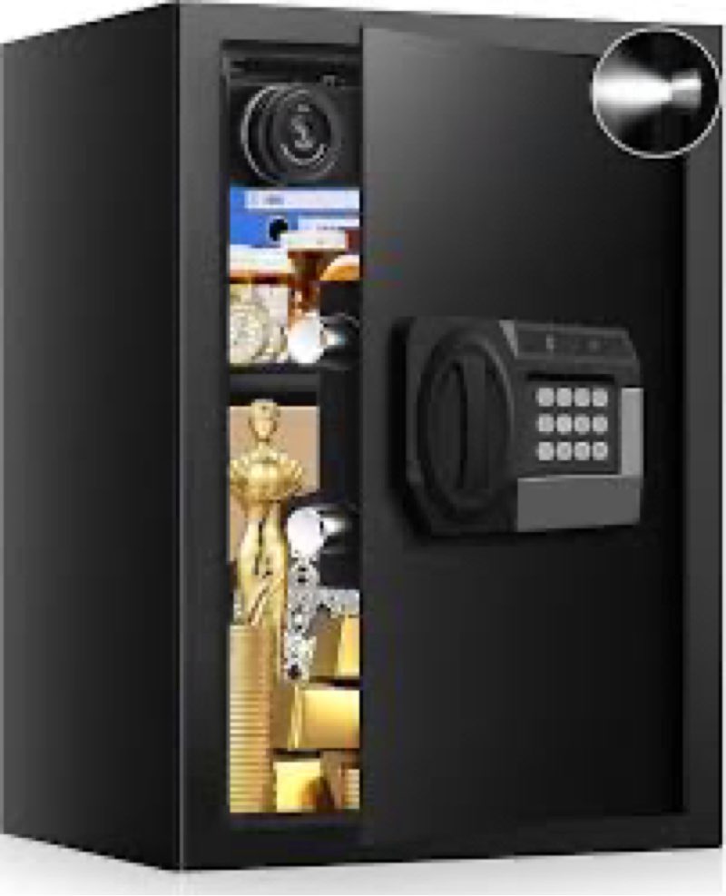 Safe with Key Lock,Anti-Theft Digital Security Lock Box with Electronic Keypad, Fire Proof Safe for 