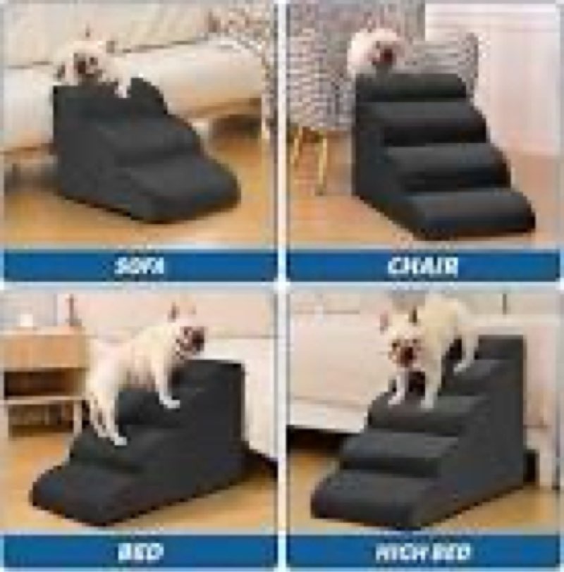 Aodisman 5-Step Dog Stairs and Ramp for High Bed, Non-Slip Sturdy Pet Steps for Small Dogs and Cats,
