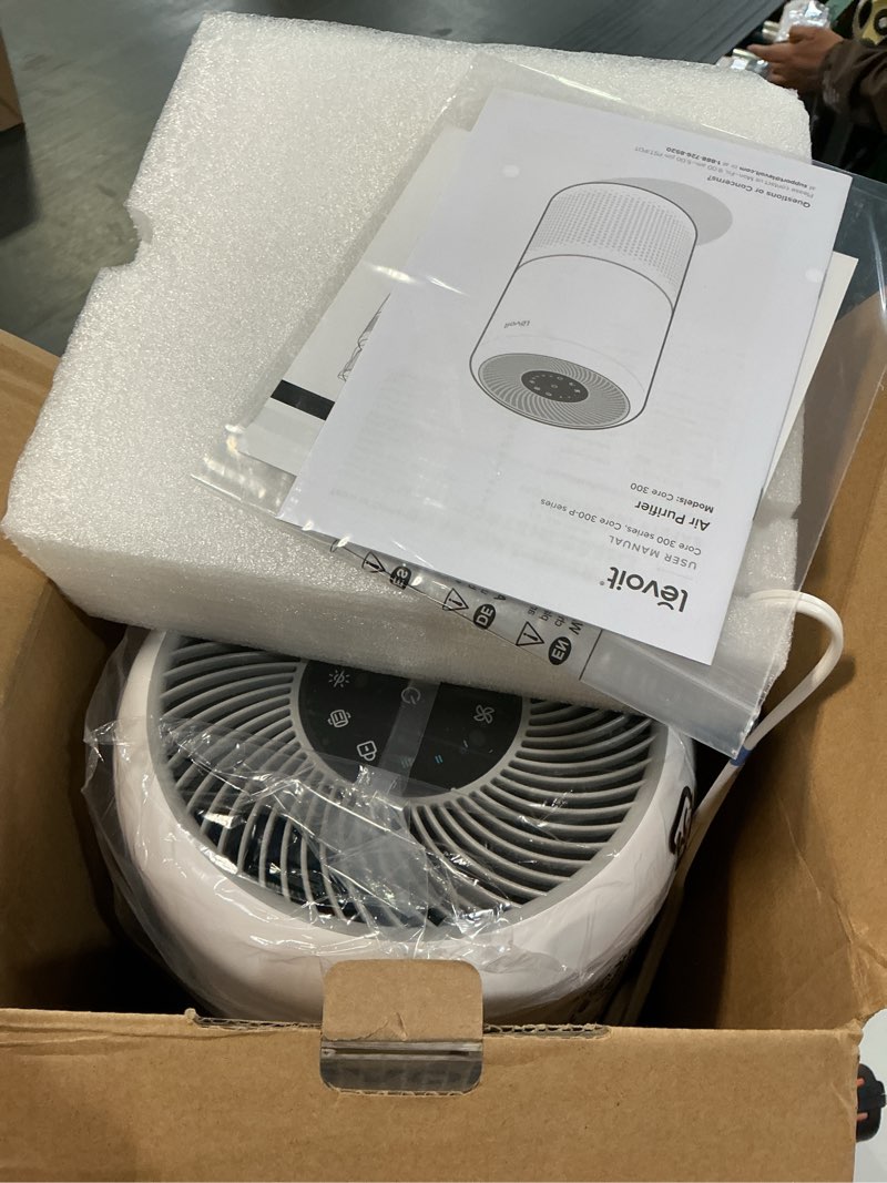 Condition photo showing New/Like New for levoit air purifier for home allergies pet hair in bedroom, covers up to 1073 ft² by 56w high torque motor, aham verifide, 3-in-1 filter with hepa sleep mode, remove dust smoke odor, core300-p, white