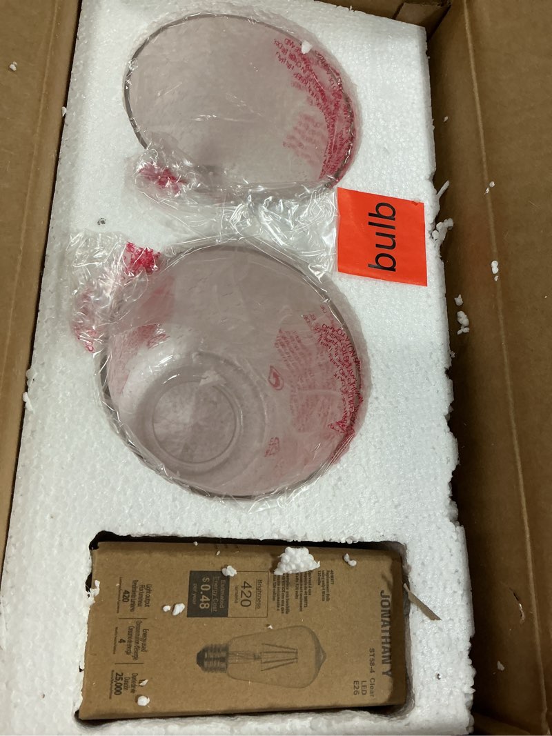 Condition photo showing New/Like New for JONATHAN Y 5" Chrome 1-Light LED Vanity Light, Farmhouse Wall Sconce for Bathroom Mirror, Clear Seeded Glass Shade, Rustic Iron Fixture for Kitchen Hallway, LED Bulb Included JYL7530A 1 Bulb