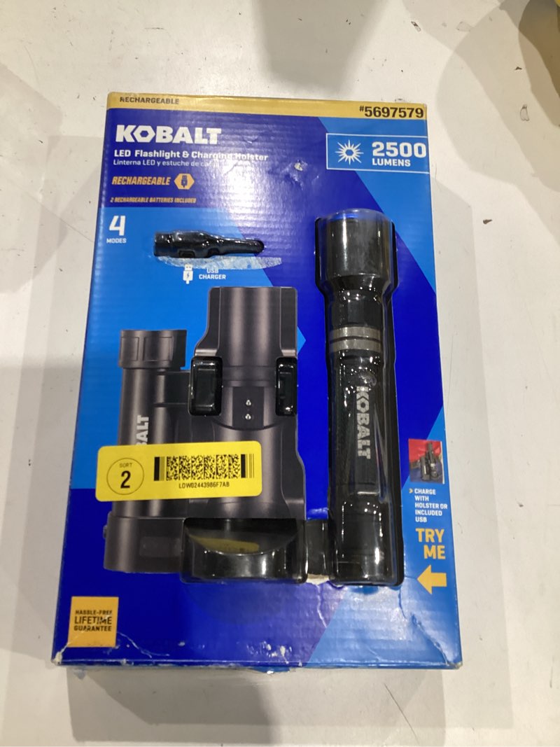 Condition photo showing As Is for kobalt 2500-lumen 4 modes led flashlight with rechargeable with batteries included